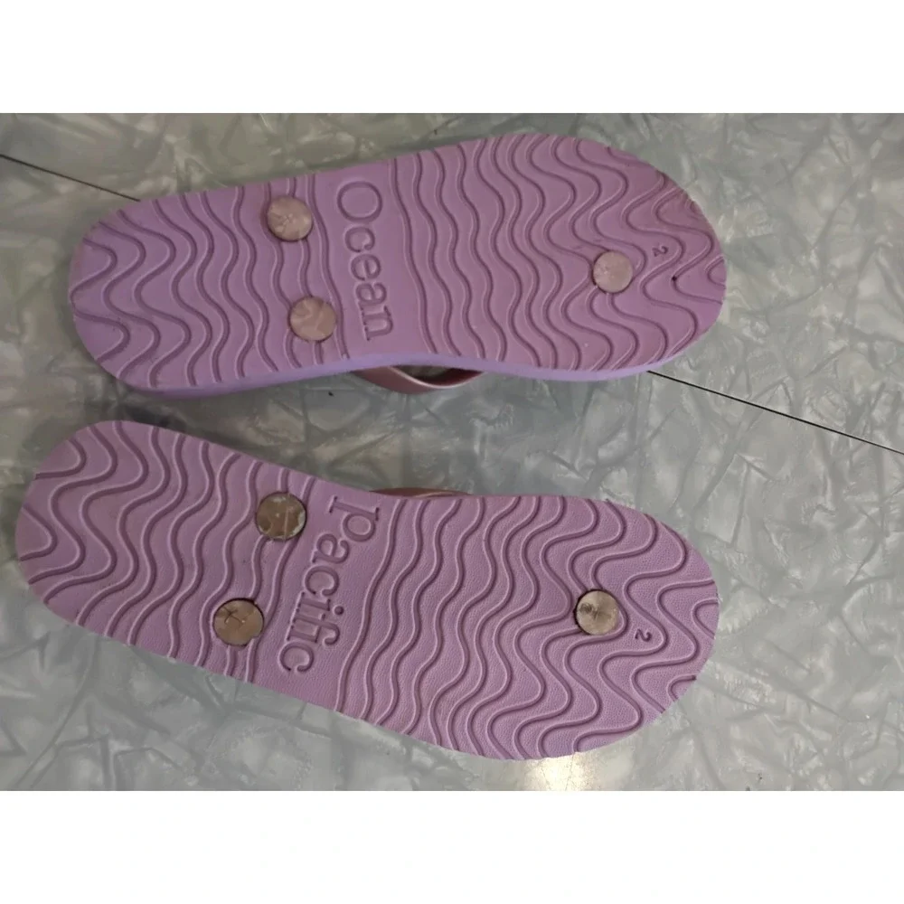 Ocean Pacific Kids Pink Rainbow Heart Flip Flops Rose Gold Thong Sandals Size 2